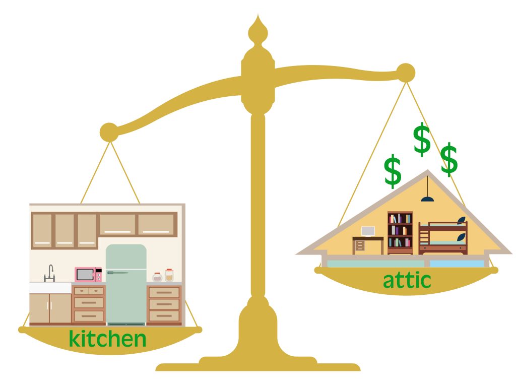 scales of kitchen renovation over attic insulation